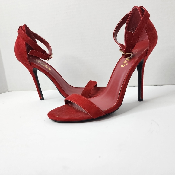 Lulus Elsi Red Single Strap Heels Women's Size 7.5 - Picture 9 of 9